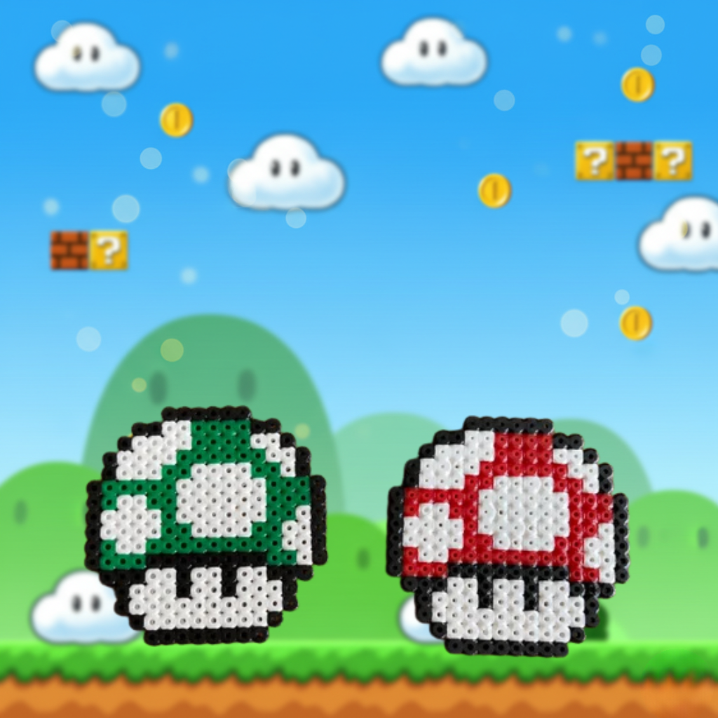 Super Mario svampar pärlplatta 1-Up och Super Mushroom